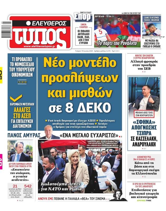 Πρωτοσέλιδο Ελεύθερος Τύπος