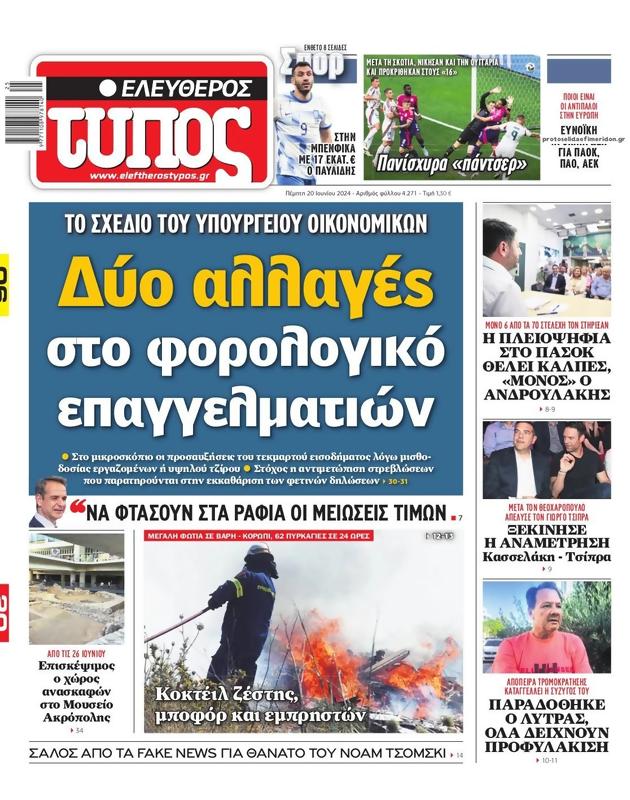 Πρωτοσέλιδο Ελεύθερος Τύπος