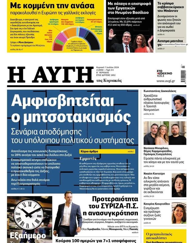 Πρωτοσέλιδο Αυγή