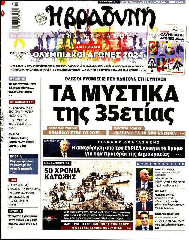 Πρωτοσέλιδο Η Βραδυνή