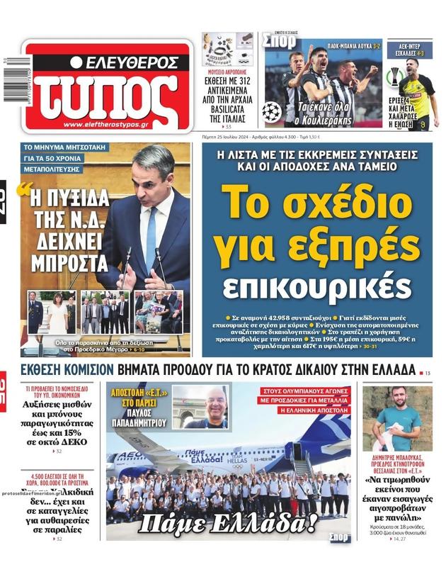 Πρωτοσέλιδο Ελεύθερος Τύπος