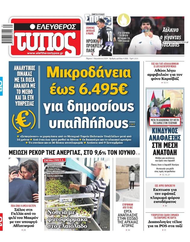 Πρωτοσέλιδο Ελεύθερος Τύπος