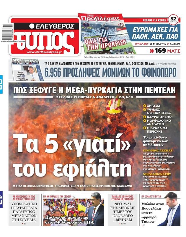 Πρωτοσέλιδο Ελεύθερος Τύπος