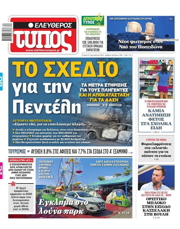 Πρωτοσέλιδο Ελεύθερος Τύπος