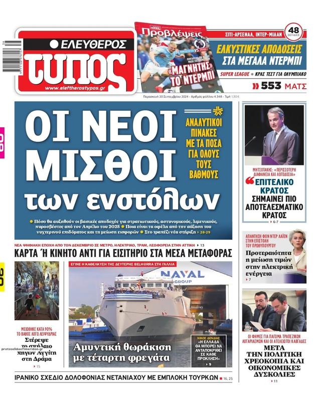 Πρωτοσέλιδο Ελεύθερος Τύπος
