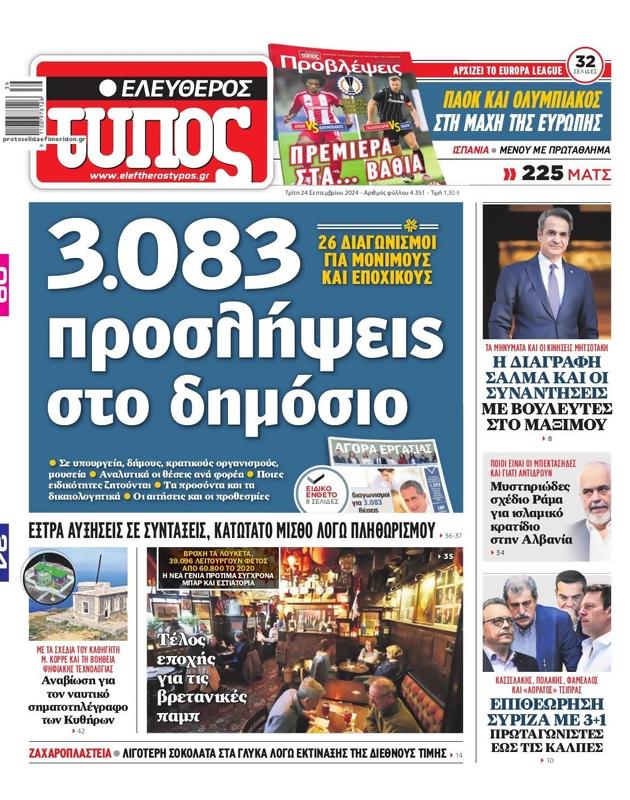 Πρωτοσέλιδο Ελεύθερος Τύπος