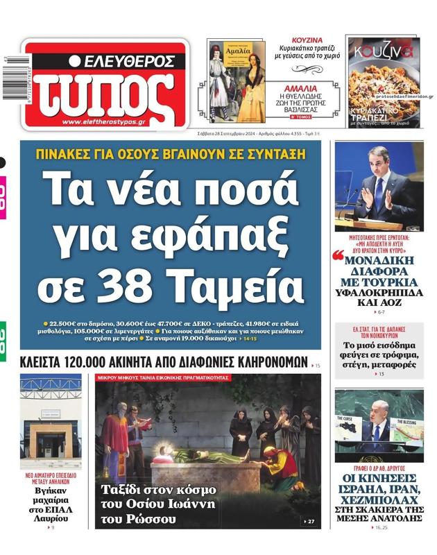 Πρωτοσέλιδο Ελεύθερος Τύπος