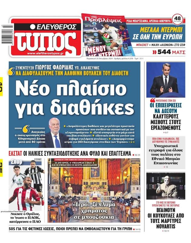 Πρωτοσέλιδο Ελεύθερος Τύπος