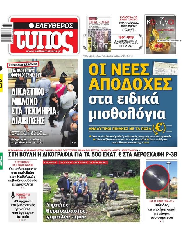 Πρωτοσέλιδο Ελεύθερος Τύπος