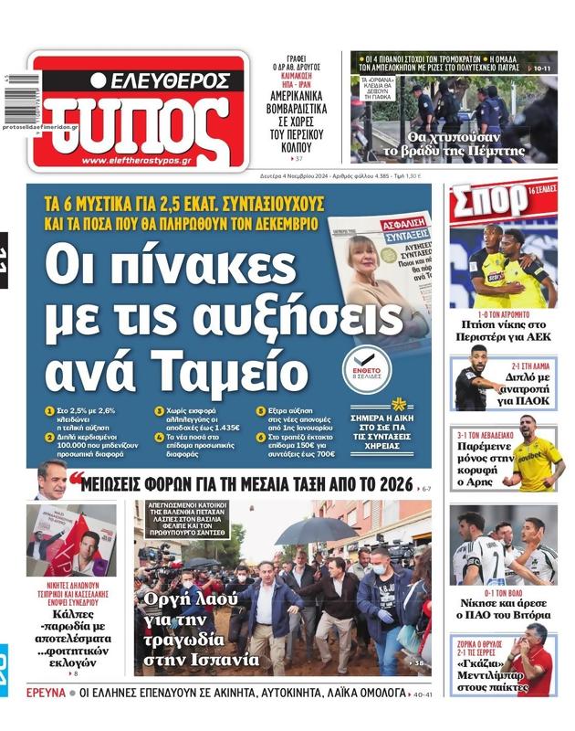 Πρωτοσέλιδο Ελεύθερος Τύπος