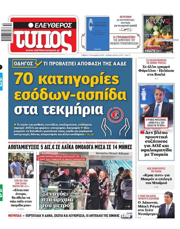 Πρωτοσέλιδο Ελεύθερος Τύπος