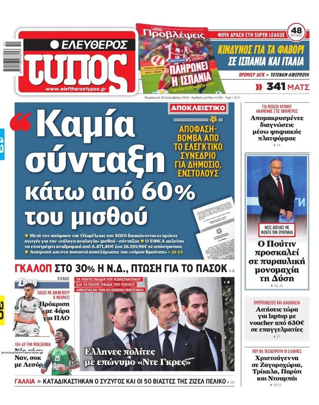 Πρωτοσέλιδο Ελεύθερος Τύπος