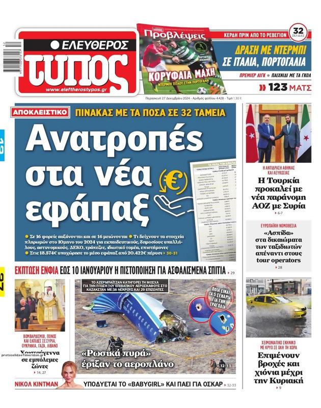 Πρωτοσέλιδο Ελεύθερος Τύπος