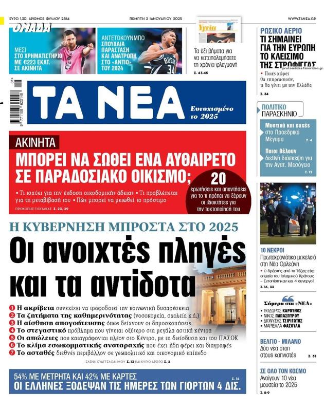Πρωτοσέλιδο Τα Νέα