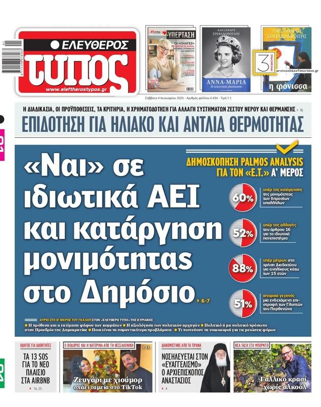 Πρωτοσέλιδο Ελεύθερος Τύπος