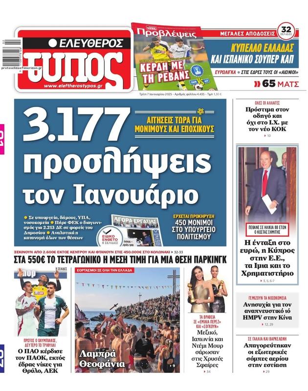 Πρωτοσέλιδο Ελεύθερος Τύπος