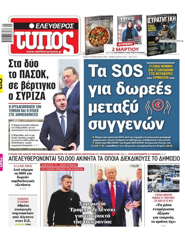 Πρωτοσέλιδο Ελεύθερος Τύπος