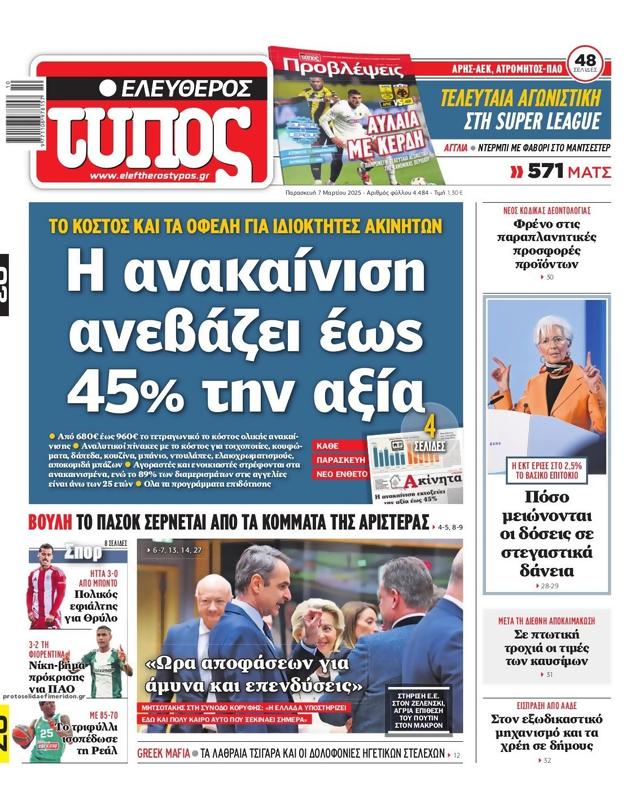 Πρωτοσέλιδο Ελεύθερος Τύπος