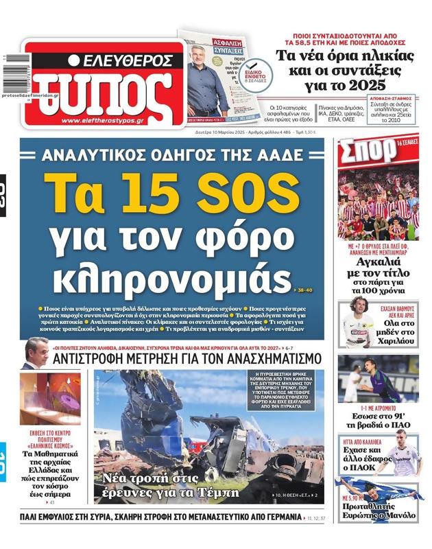 Πρωτοσέλιδο Ελεύθερος Τύπος