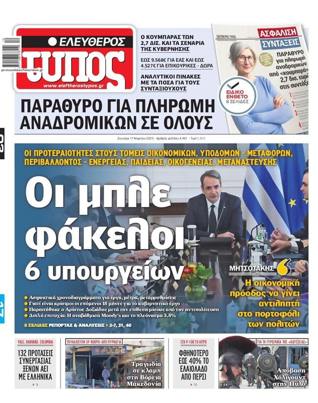 Πρωτοσέλιδο Ελεύθερος Τύπος