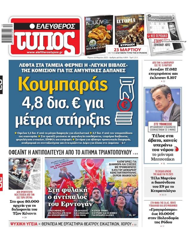 Πρωτοσέλιδο Ελεύθερος Τύπος