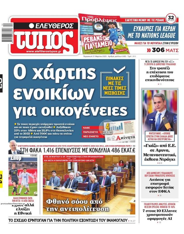 Πρωτοσέλιδο Ελεύθερος Τύπος