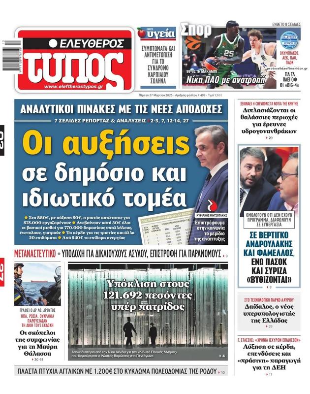 Πρωτοσέλιδο Ελεύθερος Τύπος