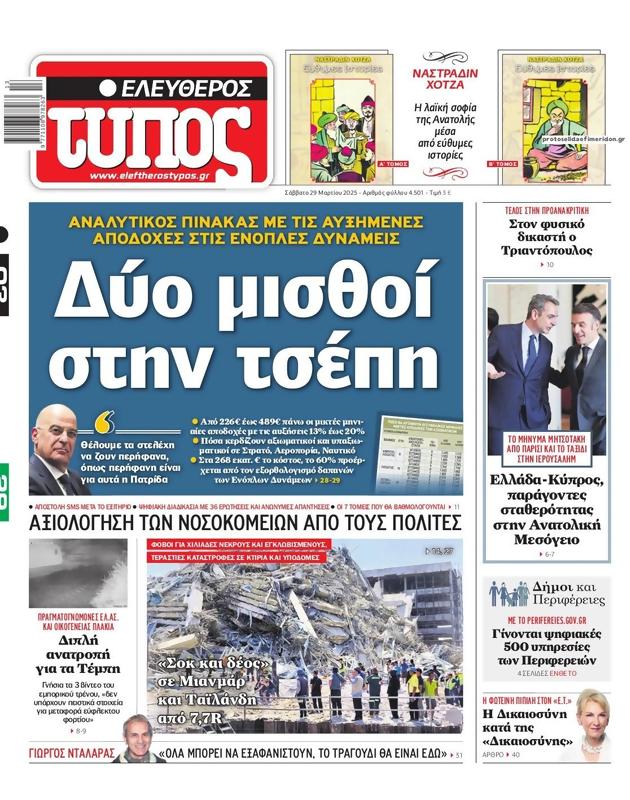 Πρωτοσέλιδο Ελεύθερος Τύπος