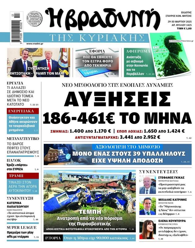 Πρωτοσέλιδο Η Βραδυνή