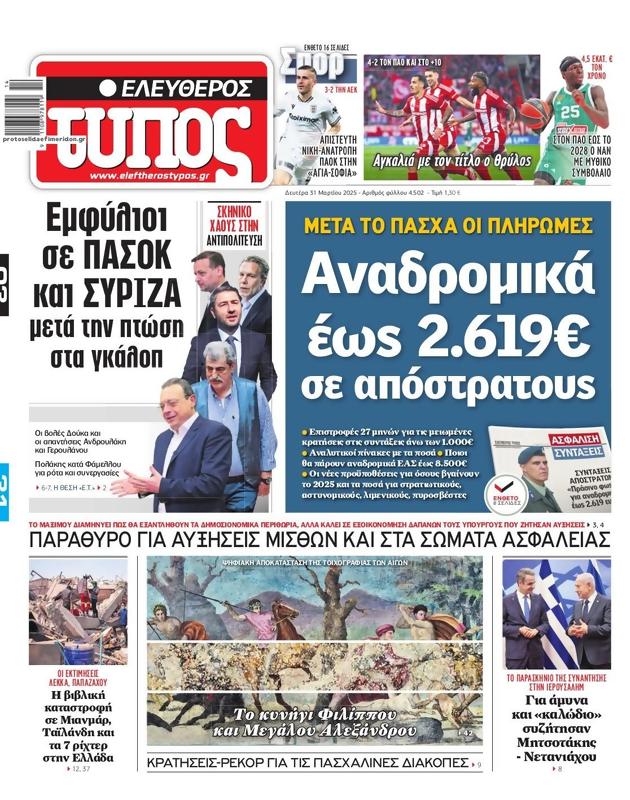 Πρωτοσέλιδο Ελεύθερος Τύπος