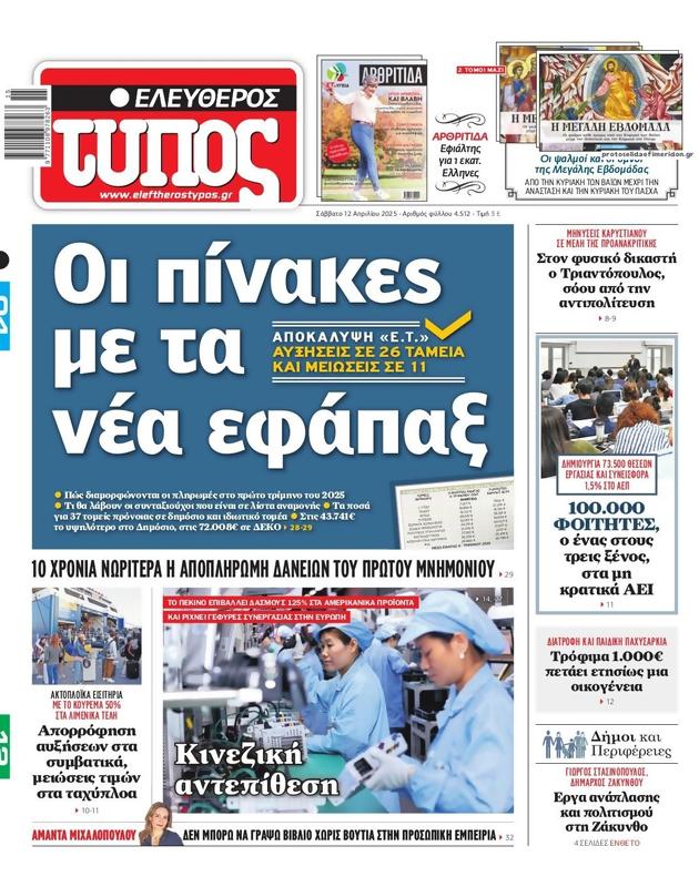 Πρωτοσέλιδο Ελεύθερος Τύπος