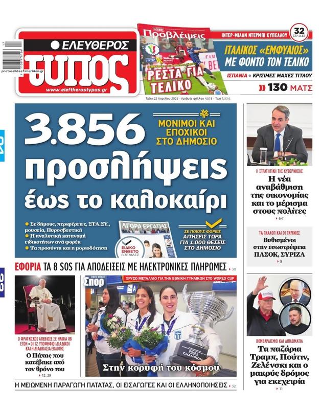 Πρωτοσέλιδο Ελεύθερος Τύπος
