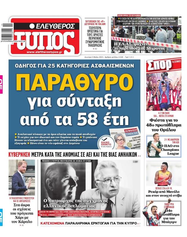 Πρωτοσέλιδο Ελεύθερος Τύπος