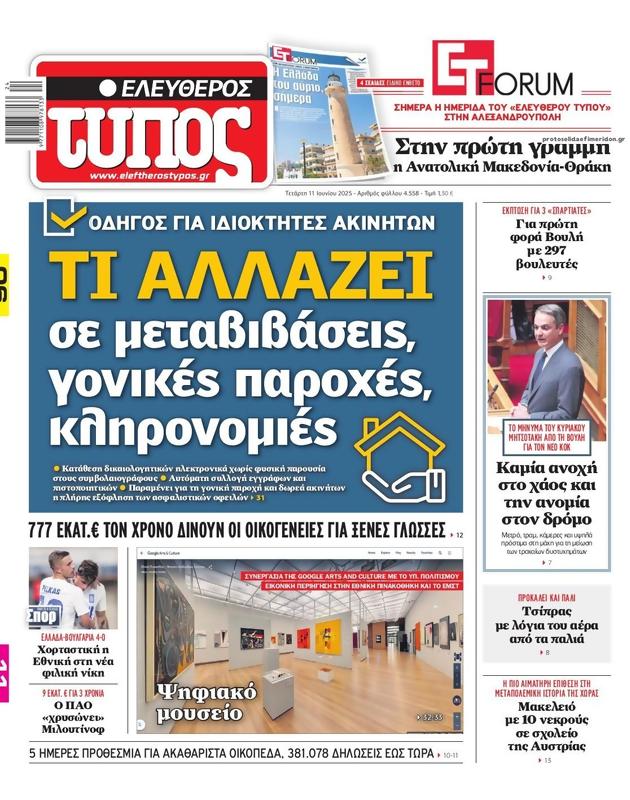 Πρωτοσέλιδο Ελεύθερος Τύπος