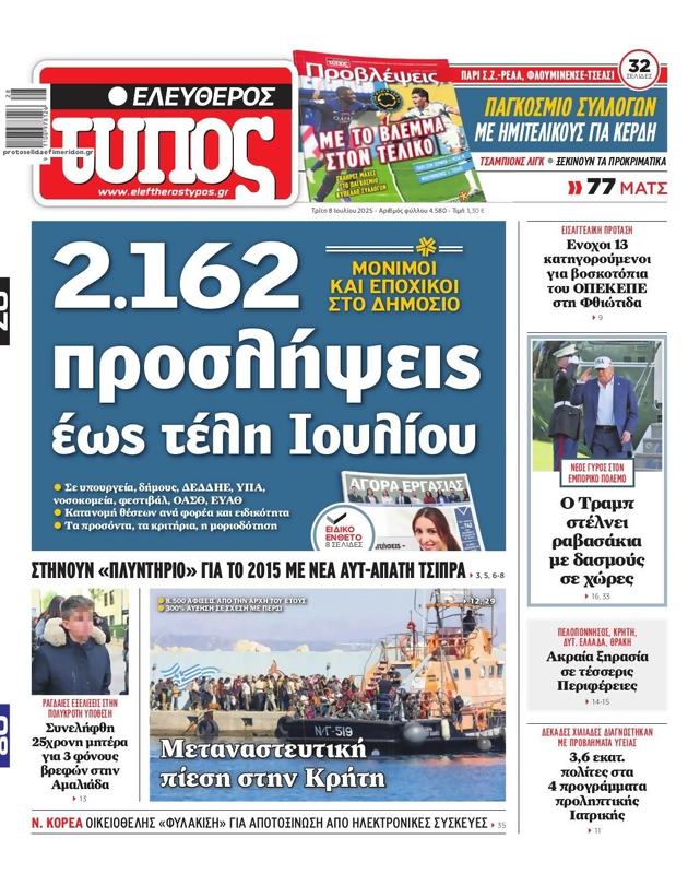 Πρωτοσέλιδο Ελεύθερος Τύπος